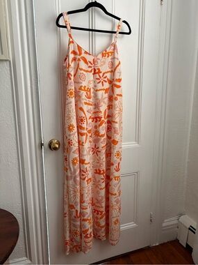 Cream and Orange Floral Maxi Slip Dress